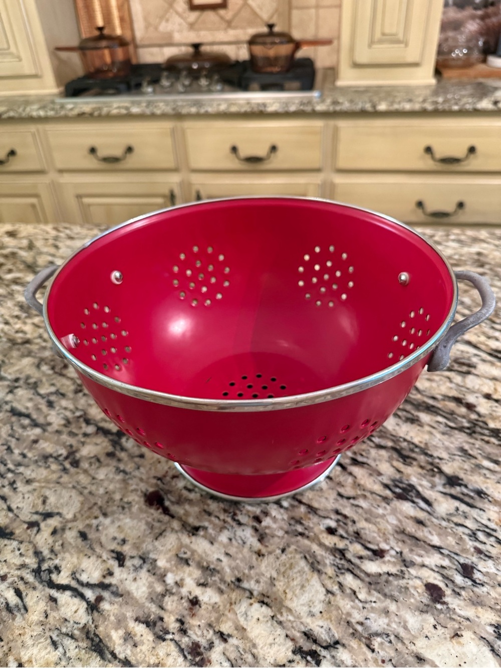 Red Metal Kitchen Colander - Classic Strainer